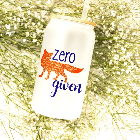 Zero Fox Given,  16oz Tumbler, Funny Frosted Glass Can, Animal Pun, Iced Coffee - Picture 2 of 7